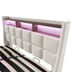 Blackcolors Lit rembourré LED 160 x 200 cm USB en lin* Lit Avec Rangement