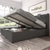 Lit rembourré lit coffre lit 180x200 cm lit de rangement lit tête de lit à fonction de charge usb type c lit double coton lin gris>Gutent Online