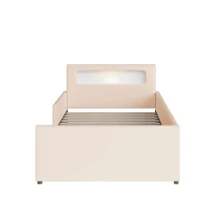 Lit rembourré pour enfant 90 x 200 cm, veilleuse USB, compartiments de rangement, beige,>Blackcolors Hot