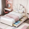 Blackcolors Lit rembourré pour enfant 90 x 200 cm, tête de lit à fleurs, 2 compartiments, beige,*Enfant Lit Enfant