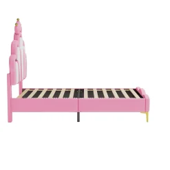 Lit Rembourré Pour Enfant 90 X 200 Cm Avec LED, Lit De Princesse Couronne, En Polyuréthane, Rose><noscript><img width=