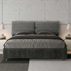 Lit rembourré sans sommier 160x190 Aragona 8 tissu Mados bleu>Ityhome Discount