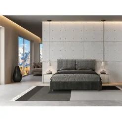 Lit rembourré sans sommier 160x190 Aragona 8 tissu Mados bleu><noscript><img width=