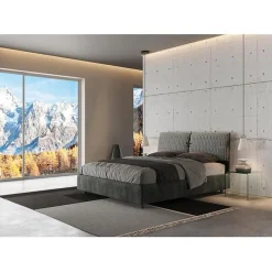 Lit rembourré sans sommier 160x190 Aragona 8 tissu Mados bleu><noscript><img width=