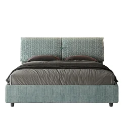 Ityhome Lit rembourré sans sommier 160x210 Aragona 7 tissu bleu clair Mados* Lit Coffre