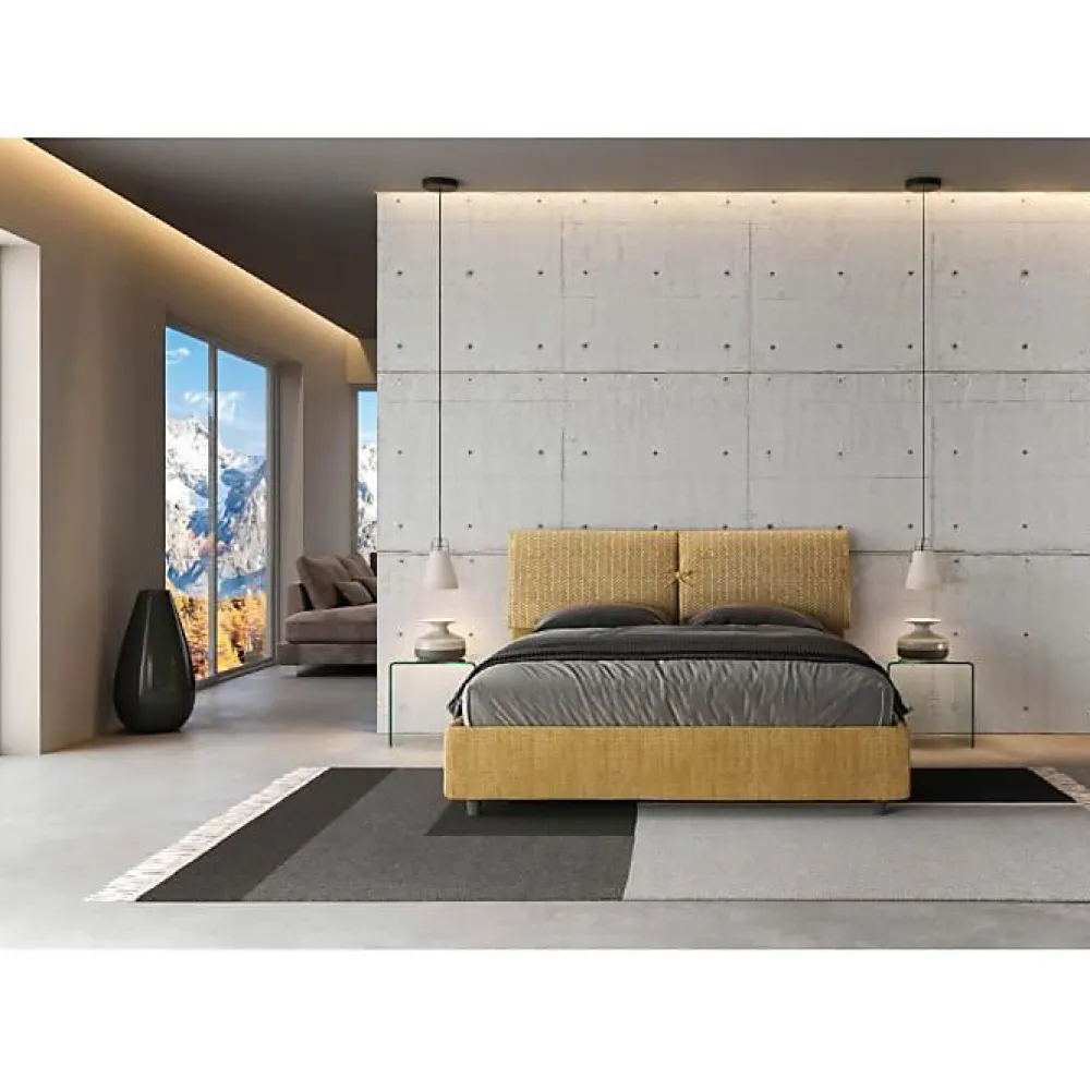 Lit rembourré sans sommier 160x200 Aragona 3 tissu Mados jaune>Ityhome Online