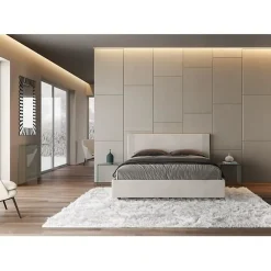 Ityhome Lit rembourré sans sommier 160x200 tissu Labirinto 01 blanc Rosal* Lit Coffre
