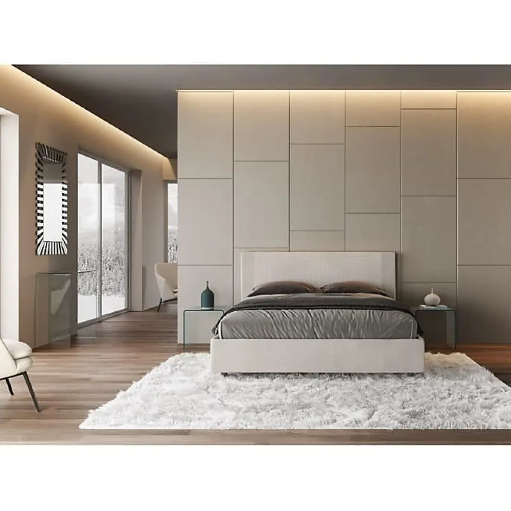 Ityhome Lit rembourré sans sommier 160x200 tissu Labirinto 01 blanc Rosal* Lit Coffre