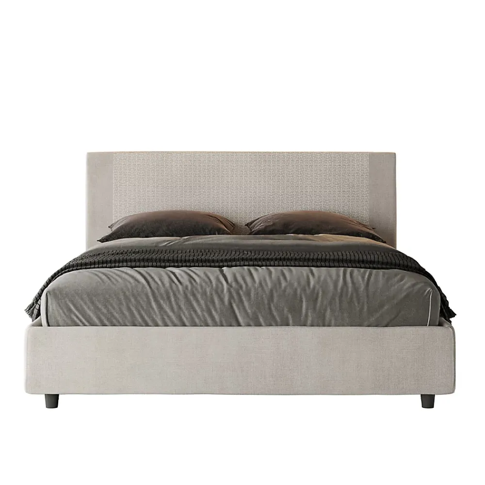 Ityhome Lit rembourré sans sommier 160x200 tissu Labirinto 01 blanc Rosal* Lit Coffre