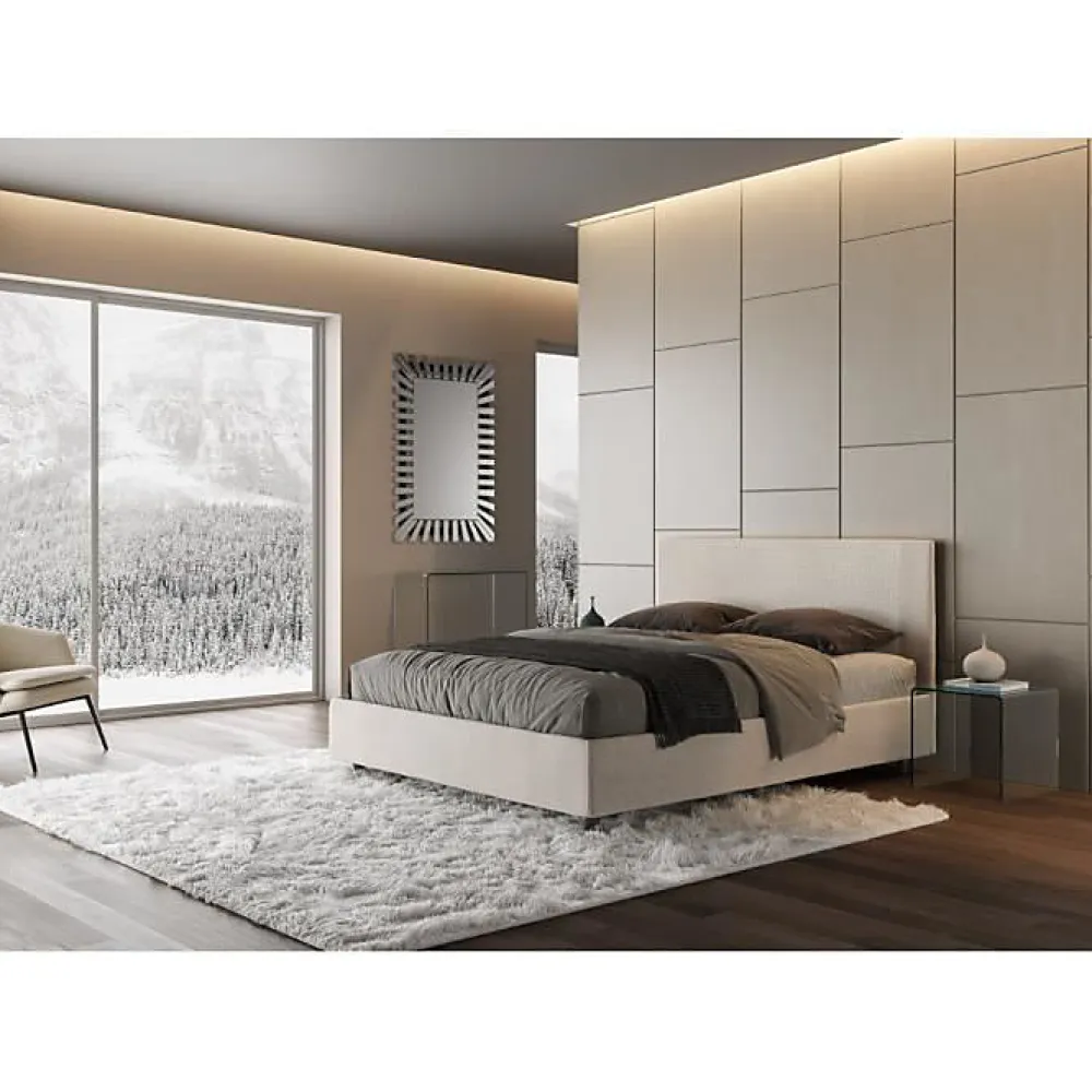 Ityhome Lit rembourré sans sommier 160x200 tissu Labirinto 01 blanc Rosal* Lit Coffre