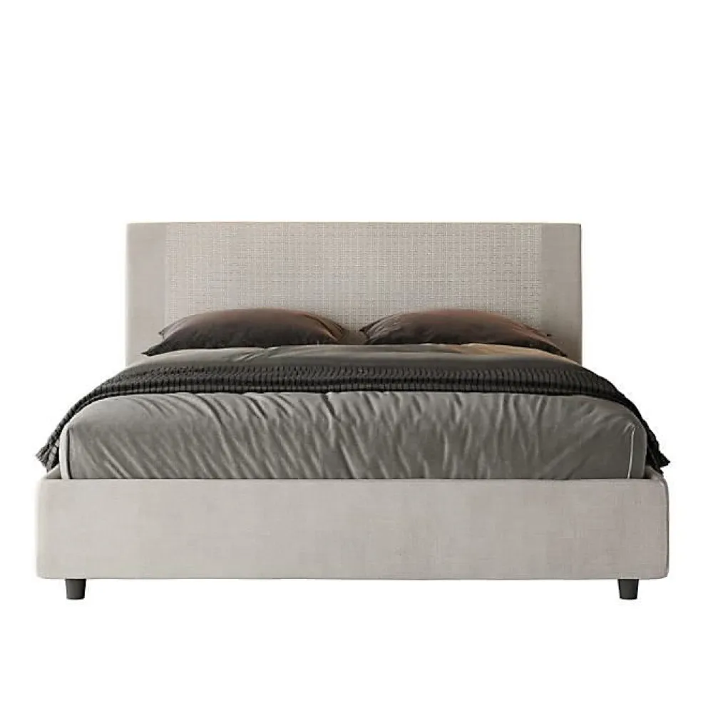 Ityhome Lit rembourré sans sommier 160x200 tissu Labirinto 01 blanc Rosal* Lit Coffre