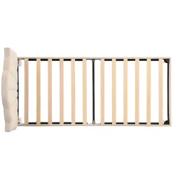 Lit rembourré Single 90x200 cm avec sommier à lattes - tête de lit réglable - tissu en velours - beige><noscript><img width=