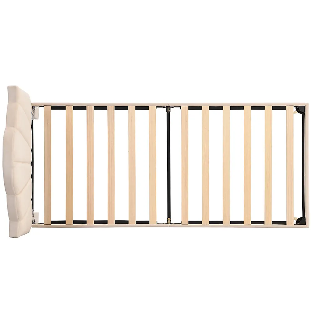 Lit rembourré Single 90x200 cm avec sommier à lattes - tête de lit réglable - tissu en velours - beige>Gutent Discount