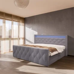 Brand Home Deluxe Lit rembourré VELARA gris foncé* Lit Coffre