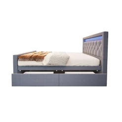 Brand Home Deluxe Lit rembourré VELARA gris foncé* Lit Coffre