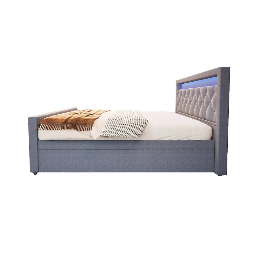 Brand Home Deluxe Lit rembourré VELARA gris foncé* Lit Coffre