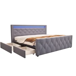 Brand Home Deluxe Lit rembourré VELARA gris foncé* Lit Coffre