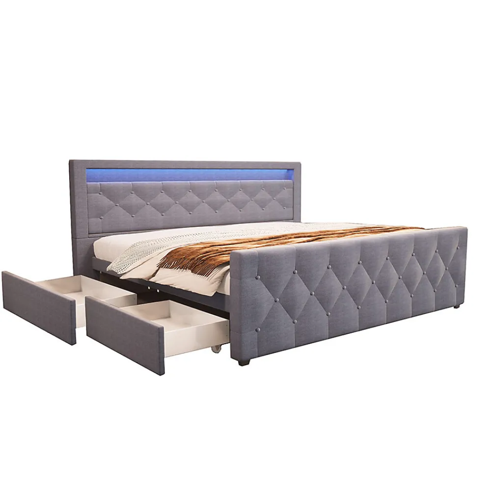 Brand Home Deluxe Lit rembourré VELARA gris foncé* Lit Coffre
