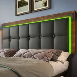 Lit rembourré 160x200 cm avec LED et 4 tiroirs - tête de lit réglable en hauteur - en similicuir noir><noscript><img width=
