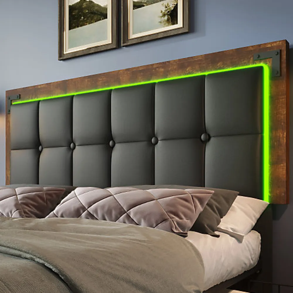 Lit rembourré 160x200 cm avec LED et 4 tiroirs - tête de lit réglable en hauteur - en similicuir noir>ModernLuxe Outlet