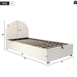 Redom Lit rembourré 90x200 cm avec sommier tissu bouclette beige lattes en bois montage facile pour jeunes et adultes* Lit Avec Rangement