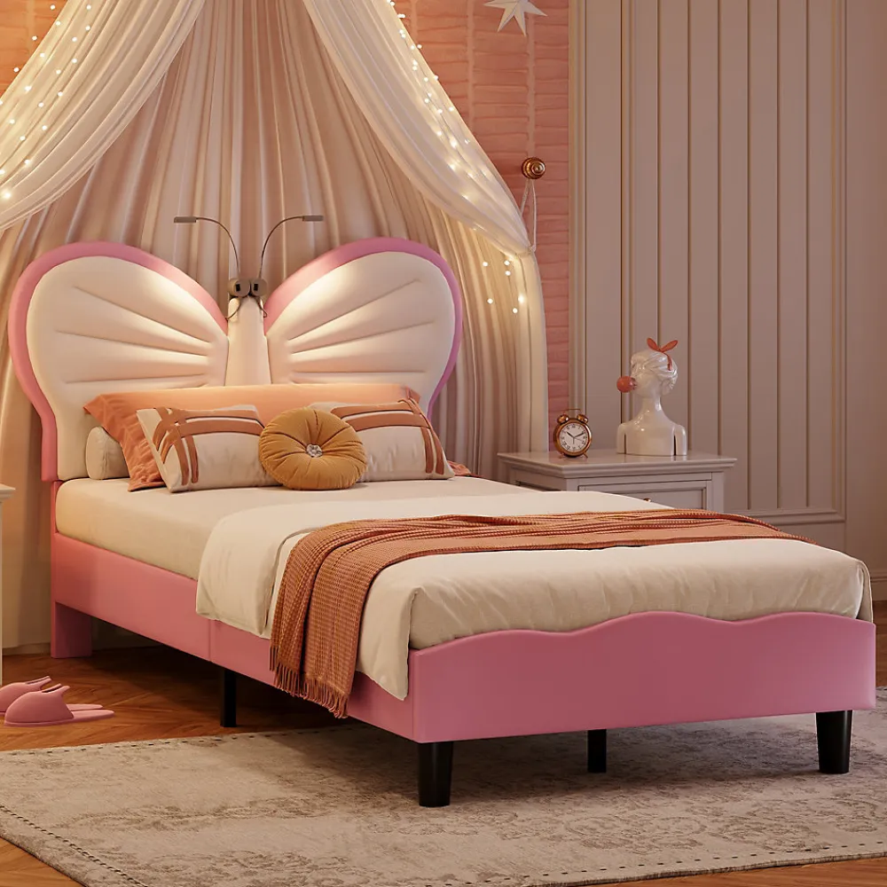 Lit Rembourré 90x200 cm, Cadre de lit Simple avec sommier à Lattes, Cadre de lit pour Enfants, Adolescents, Adultes, Velours, Pink>Simple Life New
