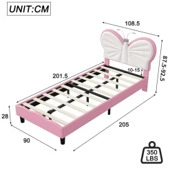 Lit Rembourré 90x200 cm, Cadre de lit Simple avec sommier à Lattes, Cadre de lit pour Enfants, Adolescents, Adultes, Velours, Pink><noscript><img width=