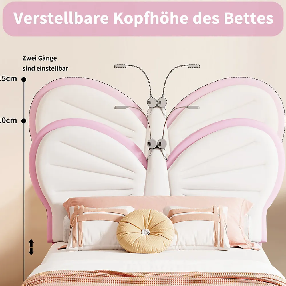 Lit Rembourré 90x200 cm, Cadre de lit Simple avec sommier à Lattes, Cadre de lit pour Enfants, Adolescents, Adultes, Velours, Pink>Simple Life New