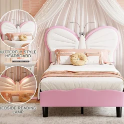 Lit Rembourré 90x200 cm, Cadre de lit Simple avec sommier à Lattes, Cadre de lit pour Enfants, Adolescents, Adultes, Velours, Pink><noscript><img width=