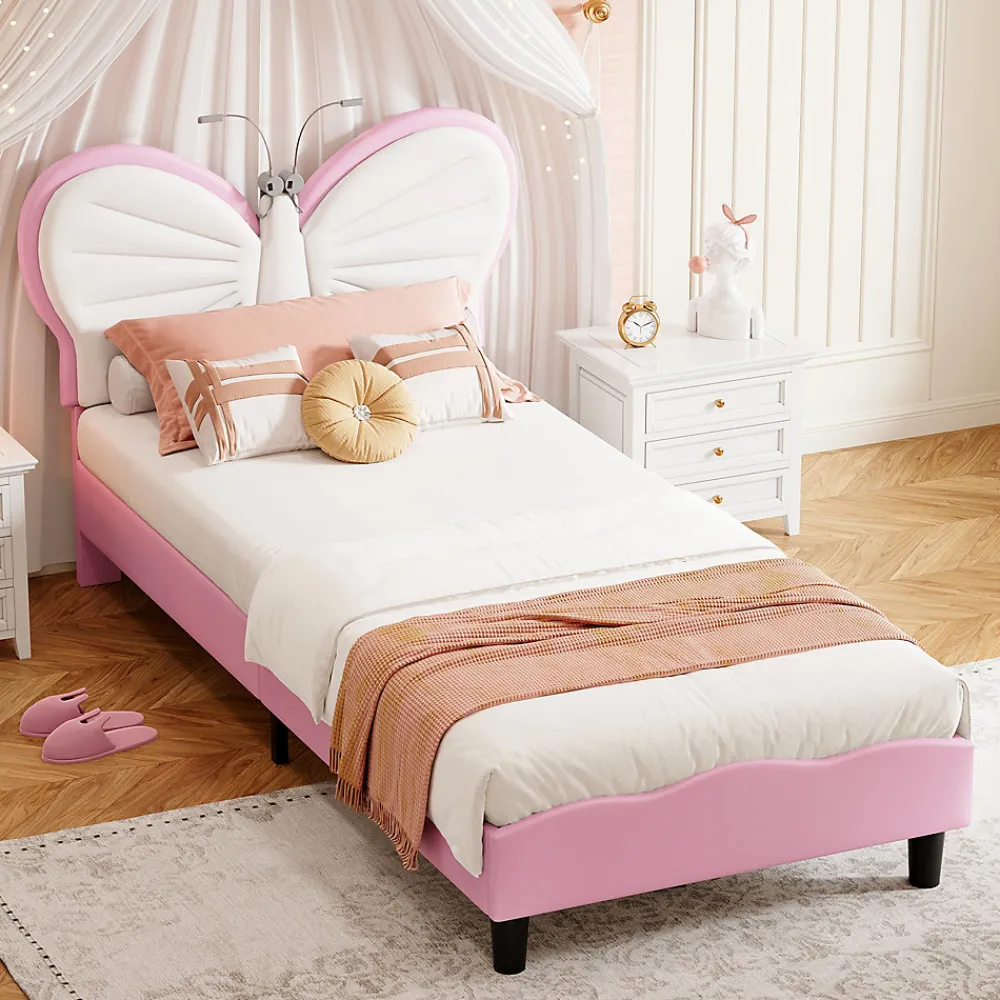 Lit Rembourré 90x200 cm, Cadre de lit Simple avec sommier à Lattes, Cadre de lit pour Enfants, Adolescents, Adultes, Velours, Pink>Simple Life New