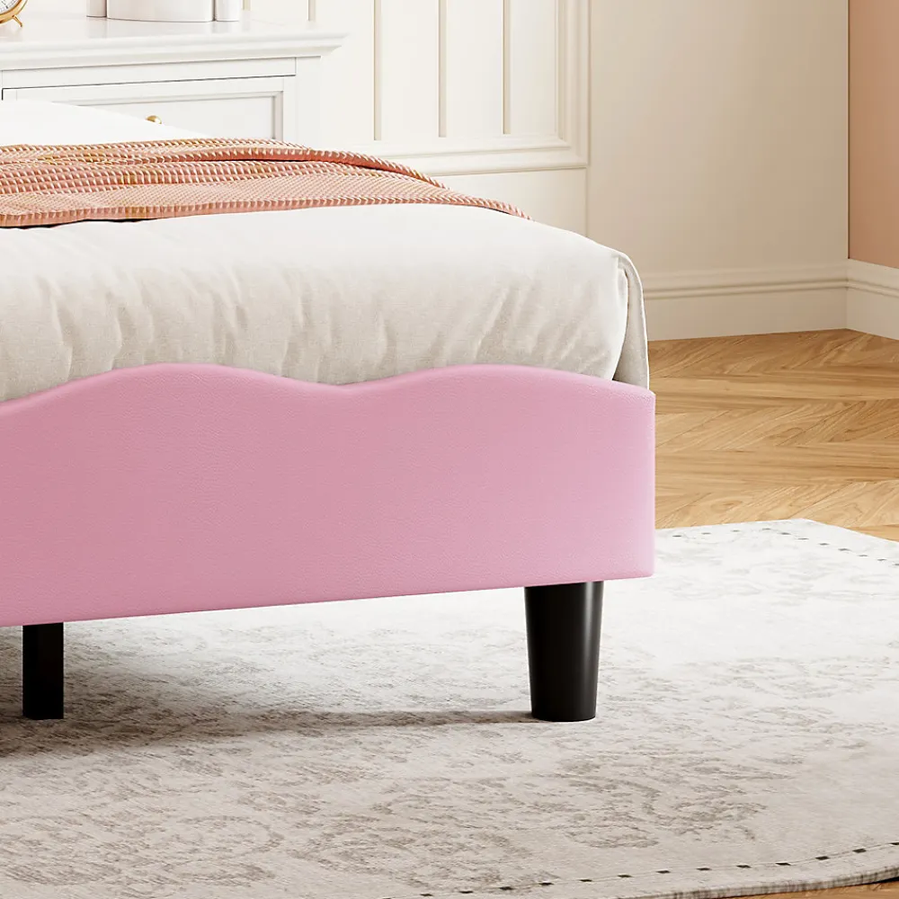 Lit Rembourré 90x200 cm, Cadre de lit Simple avec sommier à Lattes, Cadre de lit pour Enfants, Adolescents, Adultes, Velours, Pink>Simple Life New