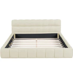 ProximaX Lit rembourré 140x190 cm en lin, dossier moelleux, cadre rembourré, sommier à lattes inclus, lit jeune/double, Beige* Lit Coffre