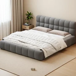 ProximaX Lit rembourré 160x200 cm en lin, dossier moelleux, cadre rembourré, sommier à lattes inclus, lit double/jeune, Gris* Lit Coffre