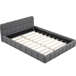 ProximaX Lit rembourré 160x200 cm en lin, dossier moelleux, cadre rembourré, sommier à lattes inclus, lit double/jeune, Gris* Lit Coffre