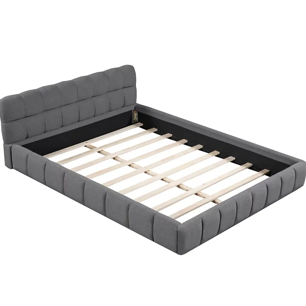 ProximaX Lit rembourré 160x200 cm en lin, dossier moelleux, cadre rembourré, sommier à lattes inclus, lit double/jeune, Gris* Lit Coffre
