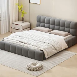 ProximaX Lit rembourré 160x200 cm en lin, dossier moelleux, cadre rembourré, sommier à lattes inclus, lit double/jeune, Gris* Lit Coffre