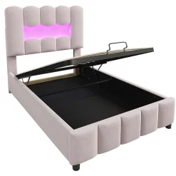 Blackcolors Lit rembourré 90x200 cm, LED, hydraulique, tête réglable, velours - rose* Lit Coffre
