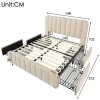 Gutent lit rembourré 140x200 cm lit 4 tiroirs lit fonction de charge usb type-c lit bandes décoratives dorées lit double lin beige* Lit Avec Rangement