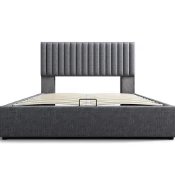 lit rembourré 160x200 cm lit de rangement avec fonction de recharge usb type c lit sommier à lattes en bois lit double lin gris>Gutent Hot