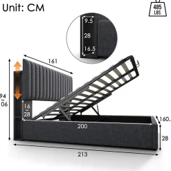 lit rembourré 160x200 cm lit de rangement avec fonction de recharge usb type c lit sommier à lattes en bois lit double lin gris><noscript><img width=