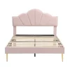 Gutent Lit rembourré 140x190 cm lit double avec sommier à lattes - tête de lit réglable - tissu en velours - rose* Lit Double