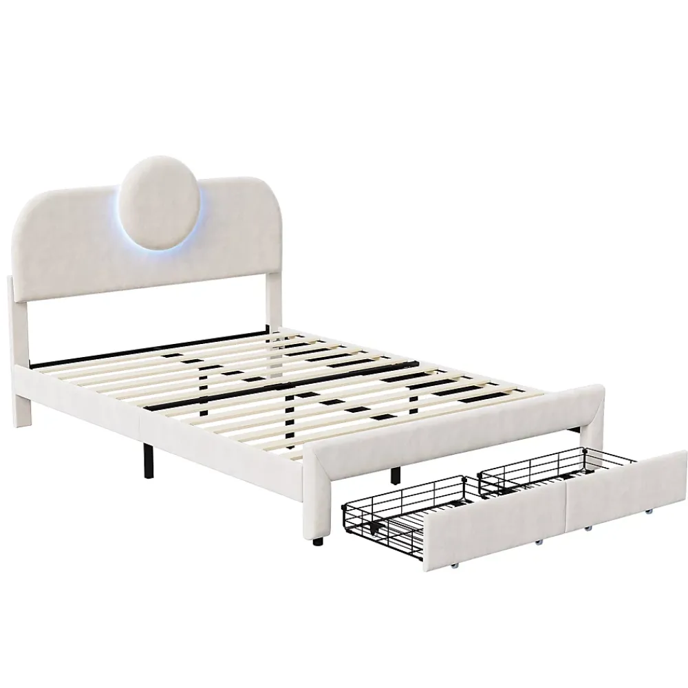 Simple Life Lit Rembourré 140x200 cm, lit double avec éclairage LED et 2 tiroirs, pour adultes et adolescents* Lit Coffre