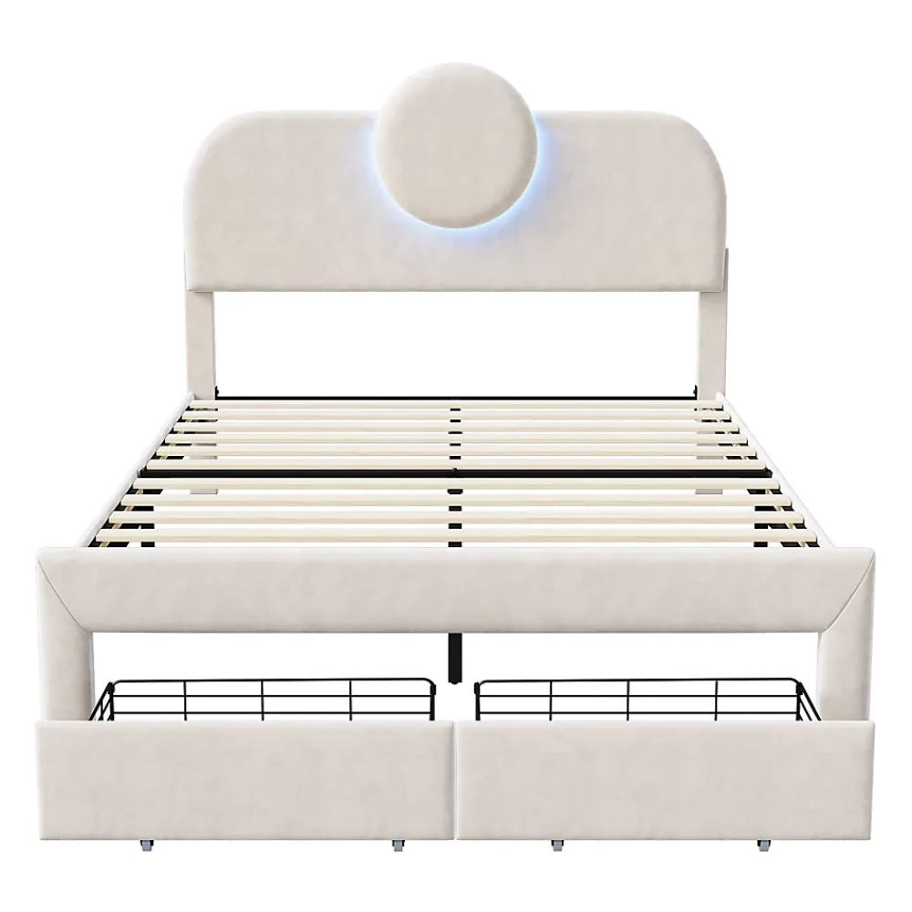 Simple Life Lit Rembourré 140x200 cm, lit double avec éclairage LED et 2 tiroirs, pour adultes et adolescents* Lit Coffre