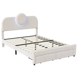 Simple Life Lit Rembourré 140x200 cm, lit double avec éclairage LED et 2 tiroirs, pour adultes et adolescents* Lit Coffre