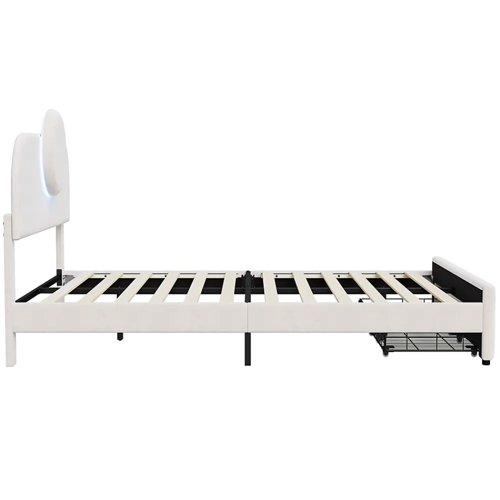 Simple Life Lit Rembourré 140x200 cm, lit double avec éclairage LED et 2 tiroirs, pour adultes et adolescents* Lit Coffre