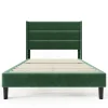 Gutent Lit rembourré 90x200 cm, lit double avec sommier à lattes et tête de lit, lit d'enfant, velours, vert foncé* Lit Double