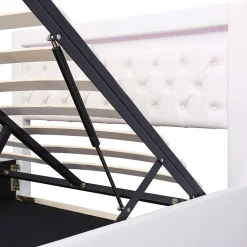 Blackcolors Lit Rembourré 140X200 Cm Sommier Rangement LED Blanc PU* Lit Avec Rangement