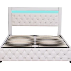 Blackcolors Lit Rembourré 140X200 Cm Sommier Rangement LED Blanc PU* Lit Avec Rangement