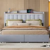 Lit rembourré 160x200 cm, table de nuit avec port de chargement USB et étagère, lit double plat avec 4 tiroirs, gris>Gutent Best