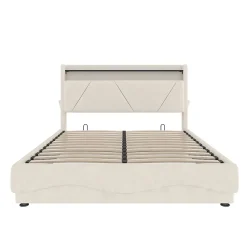 Blackcolors Lit rembourré 160x200 cm, tête LED, surfaces rangement, sommiers gaz, USB, poches* Lit Coffre